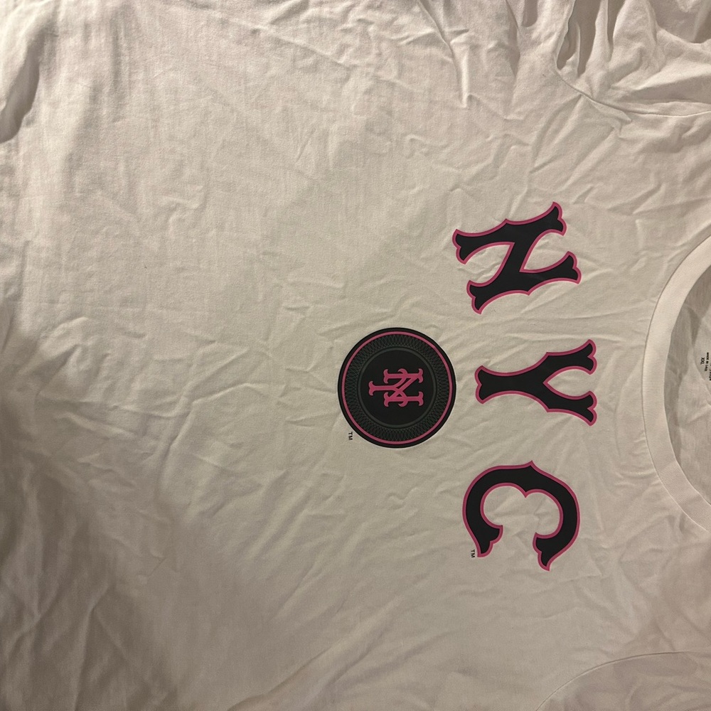 New Era White Tee with Pink Design
